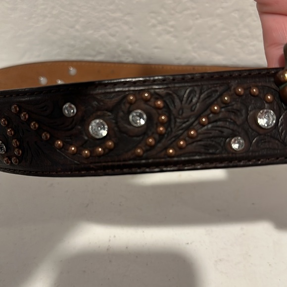 Justin Brown Leather Rhinestone Belt - Picture 3 of 4